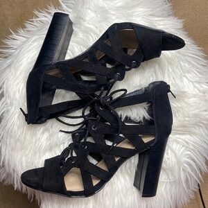 Just Fab 4Inch LaceUp Black Heels
